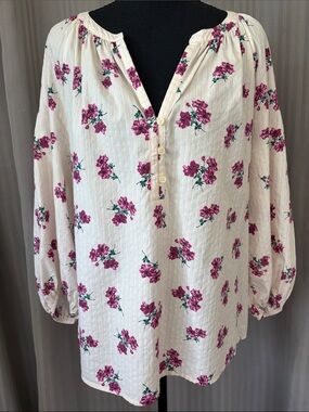 Style & Co. Cream w/Pink Floral Print Blouse